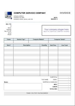 download Computer Service Invoice Template