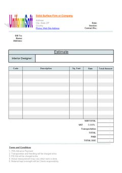 download Solid Surface Firm Estimate Form